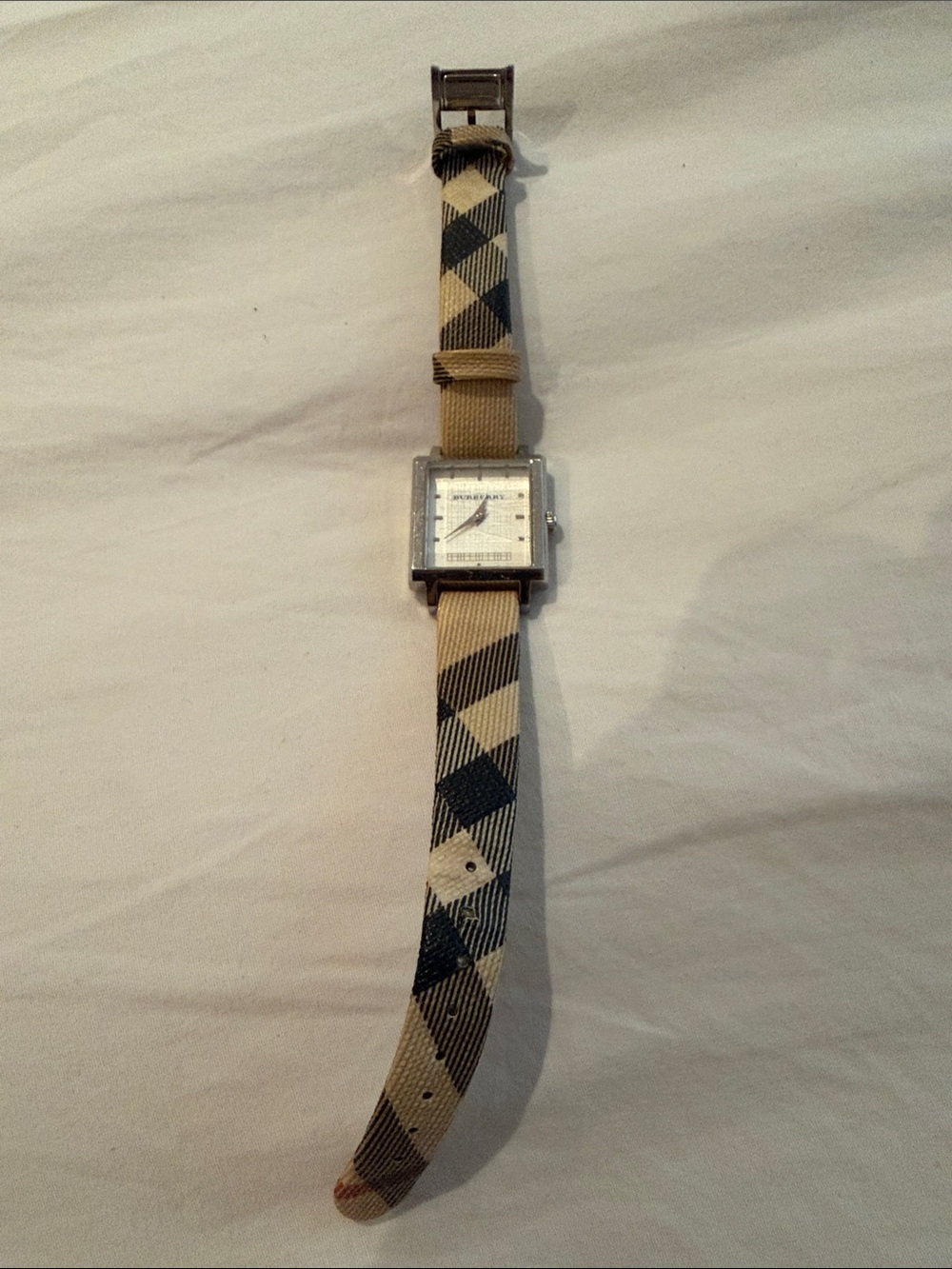 Burberry Beige & Black Plaid Square Dial Watch